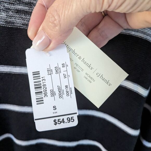 Christopher & Banks Sweater Women's sz S Black White Striped Nautical Normcore - Picture 3 of 9